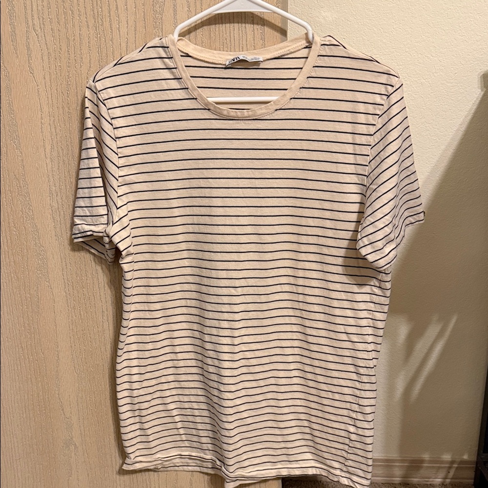 Zara Beige and Black Striped Tee